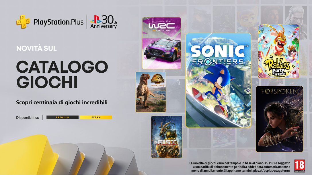 Catalogo giochi PlayStation Plus di dicembre: Sonic Frontiers, Forspoken, Rabbids: Party of Legends, WRC Generations e molto altro ancora